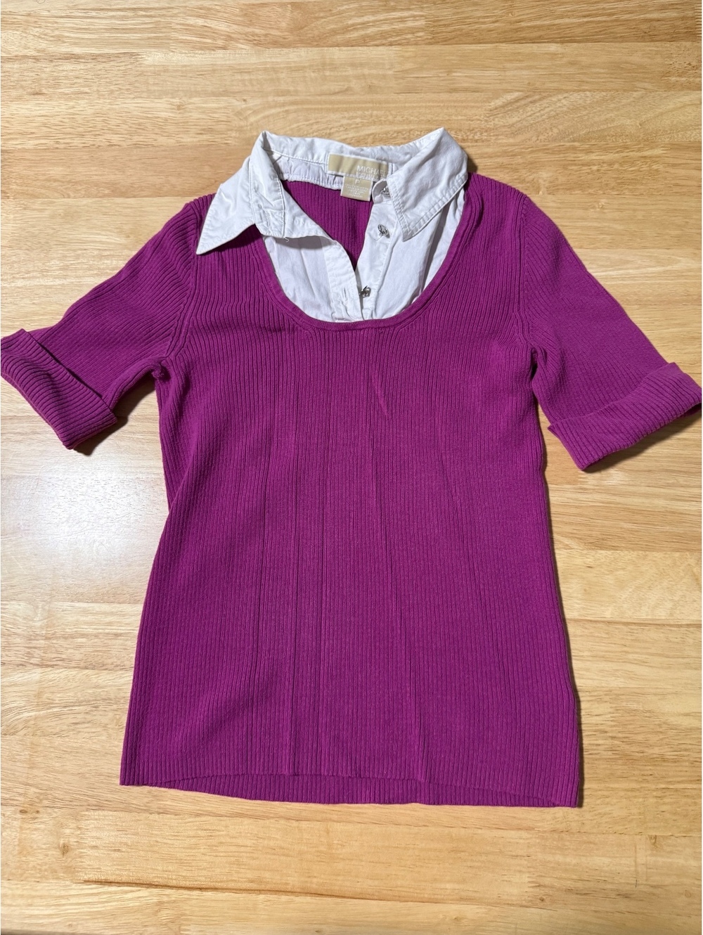 MICHAEL Michael Kors Purple Ribbed Short Sleeve Layered Sweater Top XS
